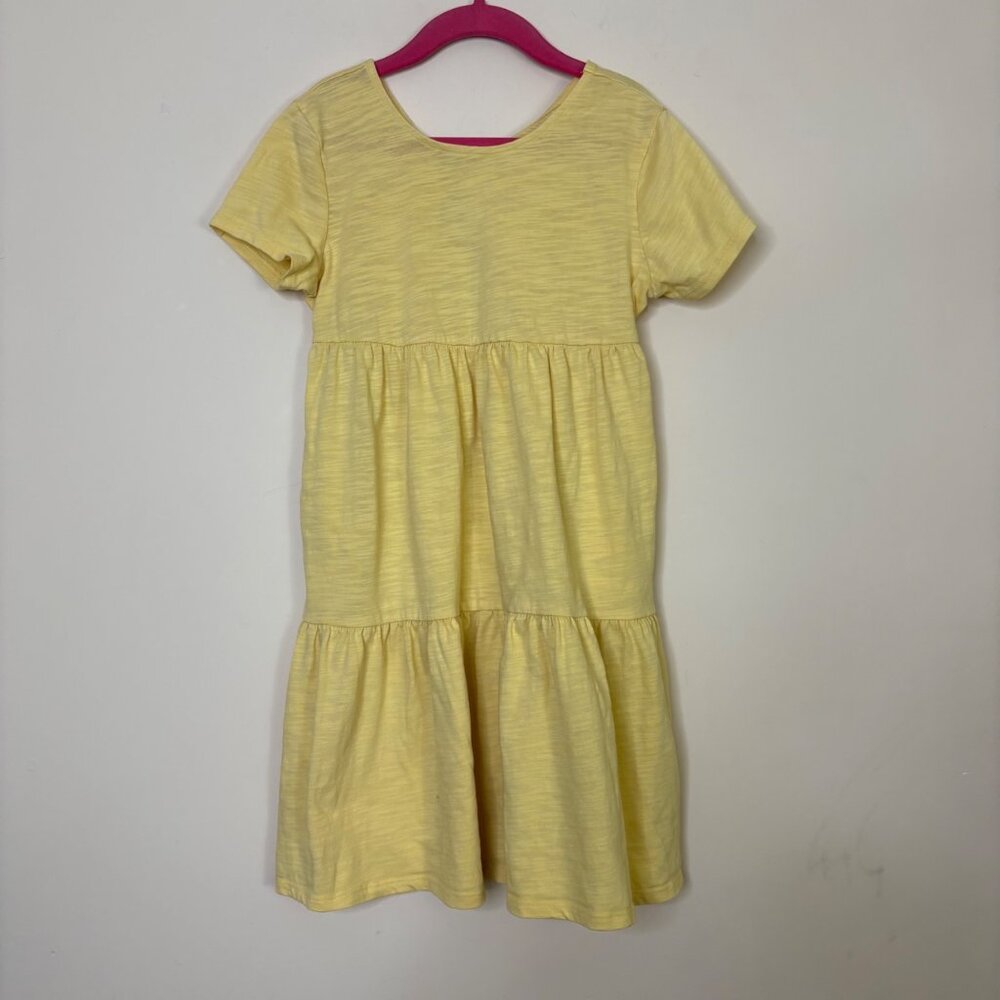 Cat & Jack Yellow Tiered Short Sleeve Dress Girls M 7/8 Cotton Blend Summer